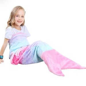 Kids Mermaid Tail Blanket - Pink and Blue